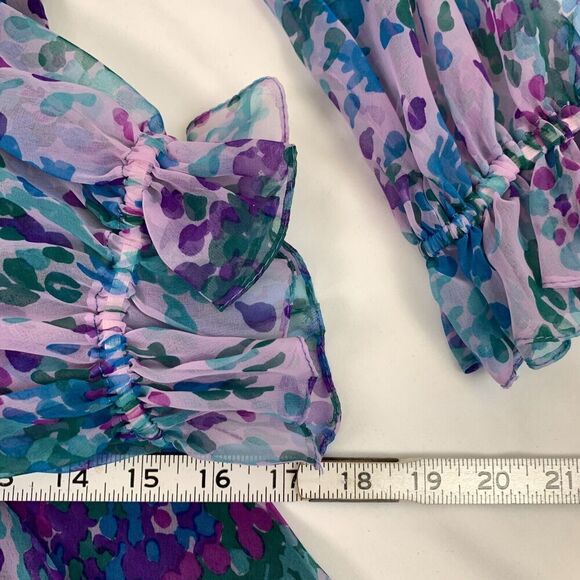 Vtg 60s Ruffle Maxi Dress M 6 8 Purple Floral Long Sleeve Modest Fairy Retro - Picture 8 of 11